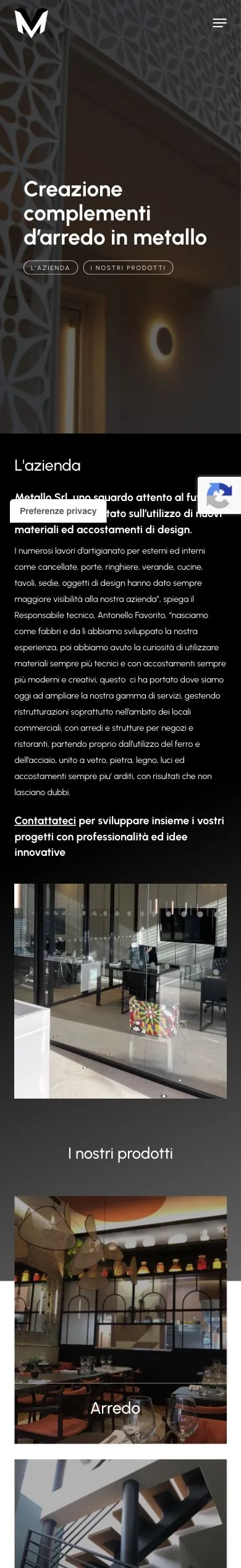 Versione mobile del sito Metallo Srl