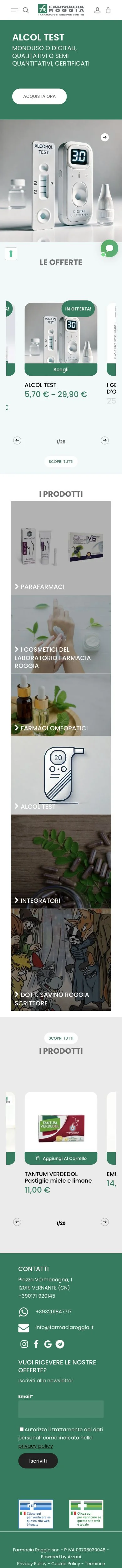 Versione mobile del sito Farmacia Roggia