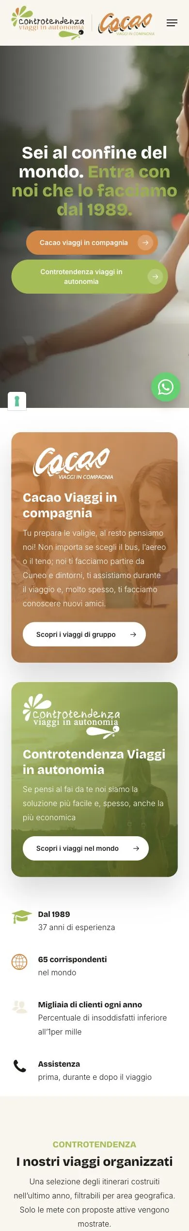 Versione mobile del sito Controtendenza · Cacao Viaggi